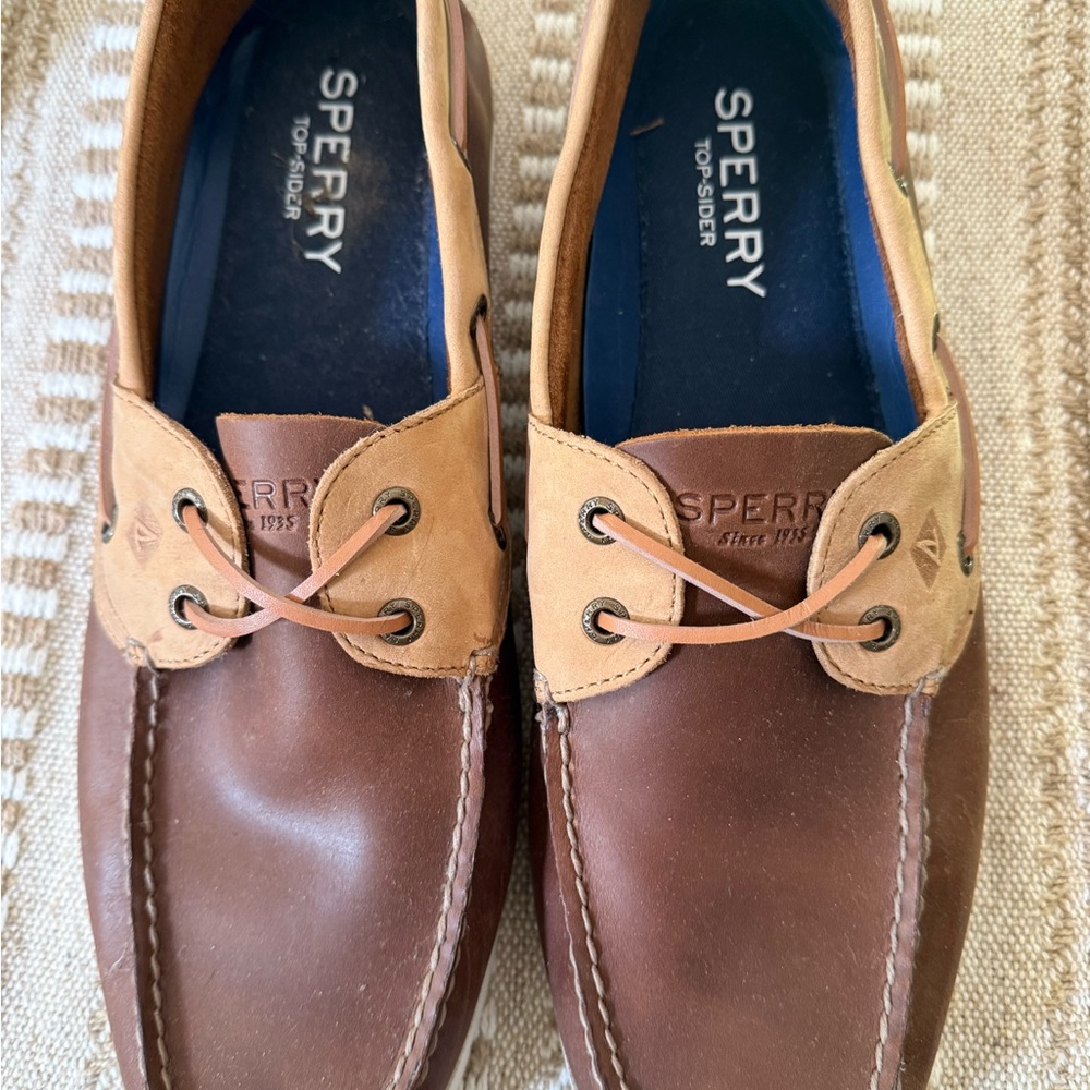 Sperry Brown and Tan Boat Shoes with Moccasin Design